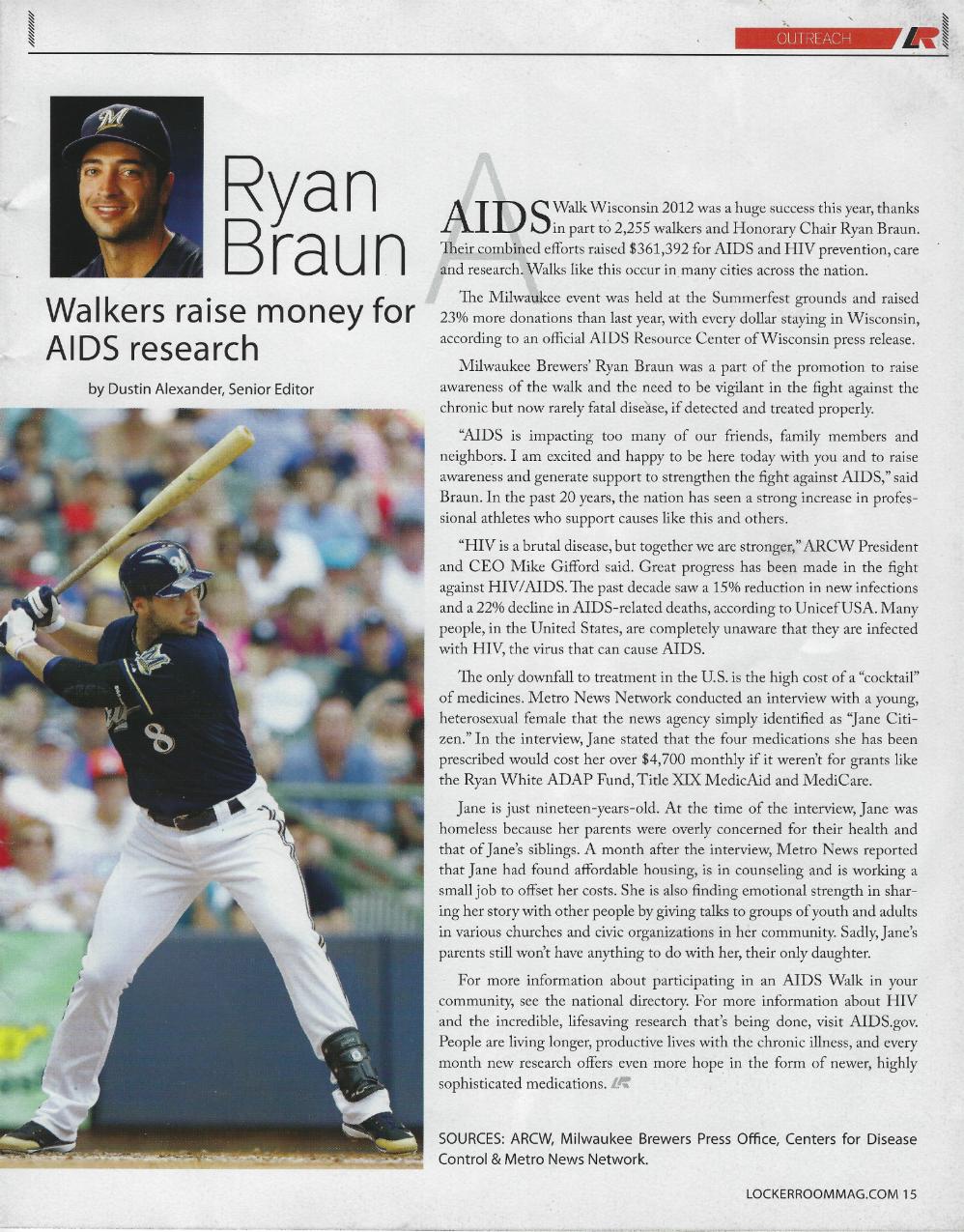 Ryan Braun AIDS Walk Article by Dustin Alexander of Locker Room Magazine